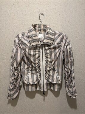 L.A.M.B. Cream and Black Striped Bomber Jacket
